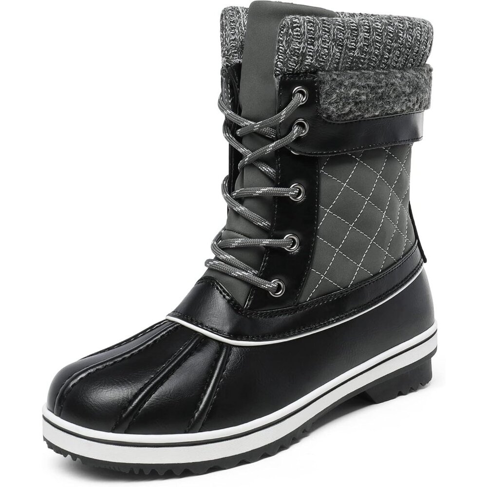 Women’s Grey Waterproof Snow Boots Warm Mid-Calf Duck Winter Outdoor Shoes